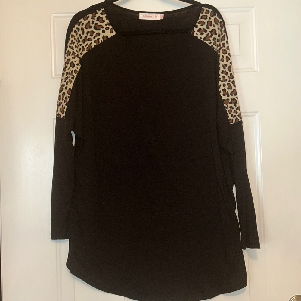 Allegra K Women's Oversized Tunic Top M Black Leopard Casual Relaxed Career
